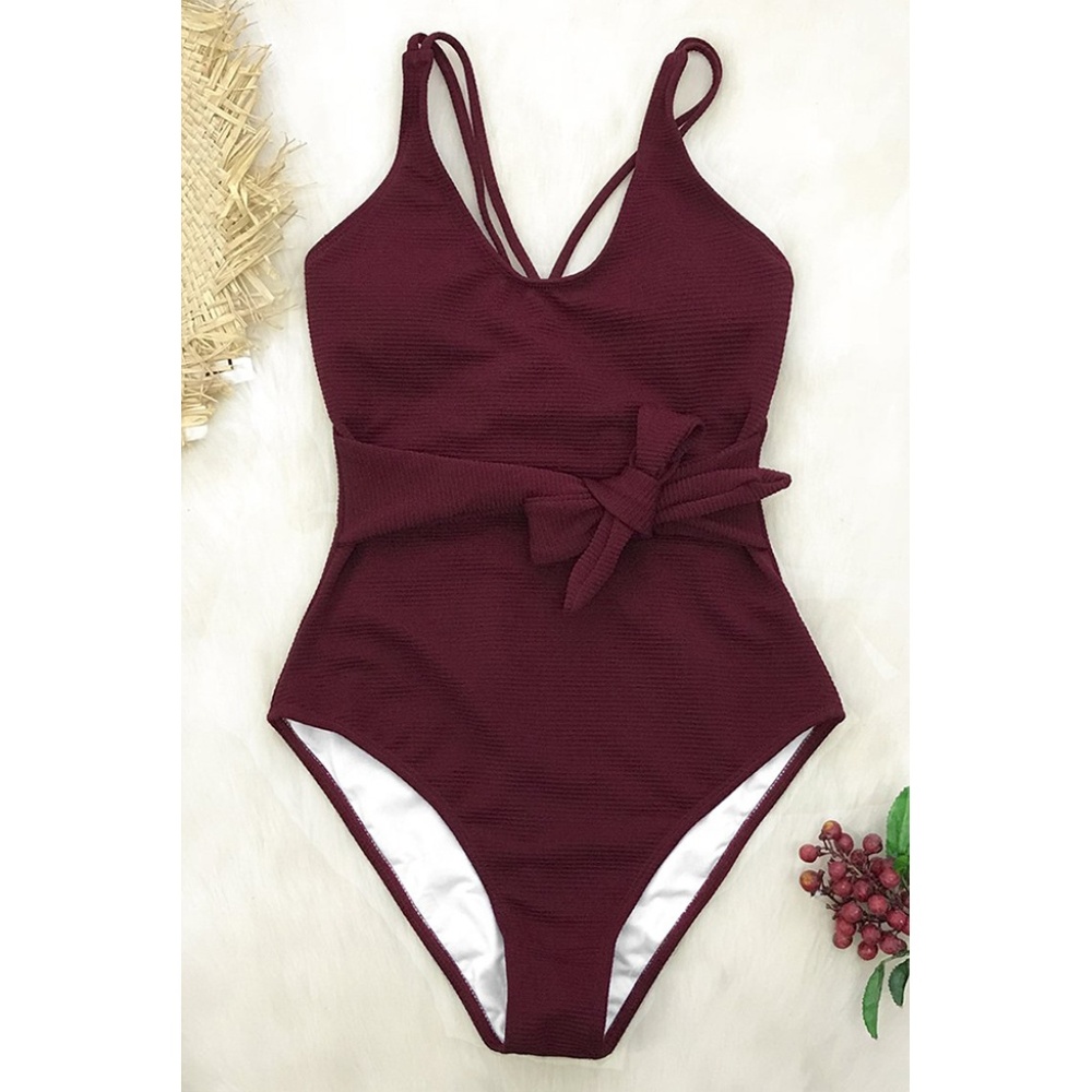 Cupshe | Ribbed Wine Bowknot One Piece Swimsuit